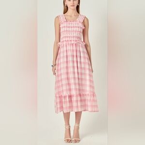 English Factory Pink Plaid Sleeveless Dress